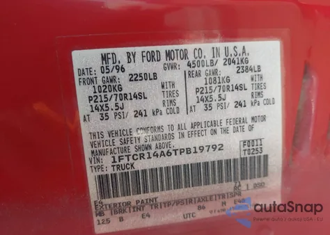 1996 Ford Ranger Super Cab из США, поврежденный, VIN 1FTCR14A6TPB19792